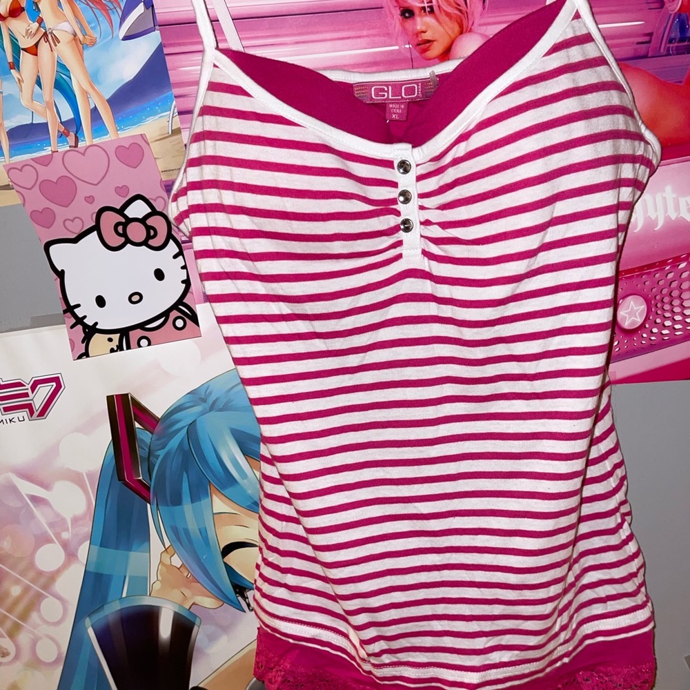 pink striped cami with built in bra